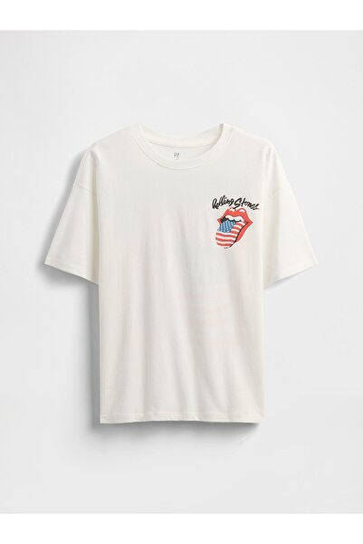 GAP Erkek Çocuk Kırık Beyaz Kids Grafik T-Shirt