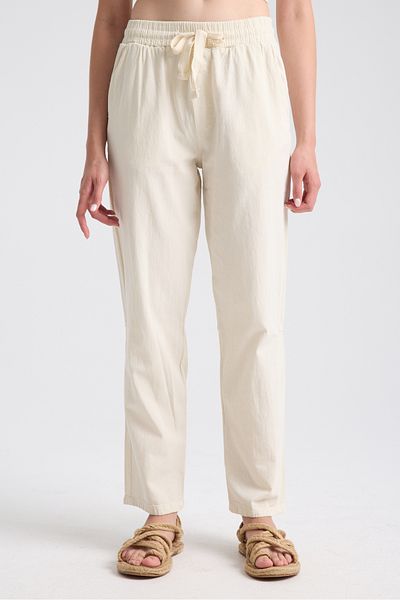 Shooter Sportswear Premium Women's Linen Trousers Ecru Comfortable Fit with Stitching Detail