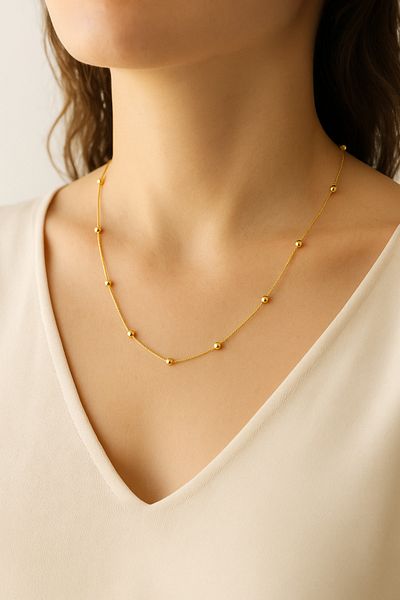 Narflake Steel Chain Beaded Necklace Designed Elegant and Stylish Steel Women's Necklace