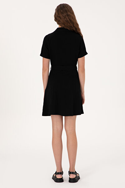 U.S. Polo Assn. Kadın Siyah Mini Boy Dokuma Elbise 50306604-VR046