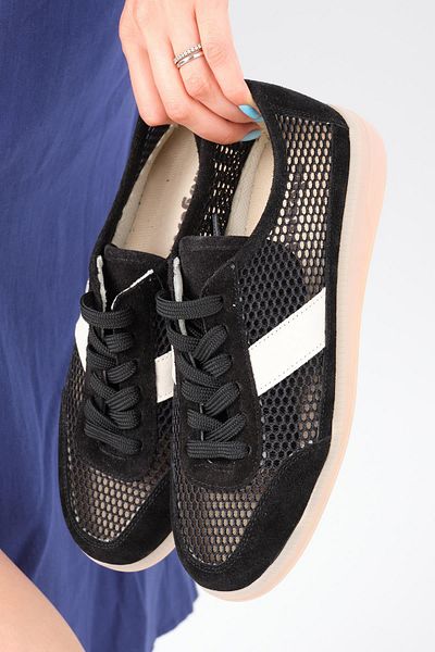 Mio Gusto Irina Genuine Leather Black Color Mesh Women's Sports Shoes