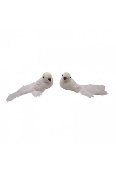 OEM Set decorativ de 2 porumbei albi cu clemă metalică, 14 cm