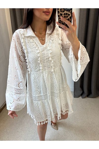 ROSSA Scalloped White Dress