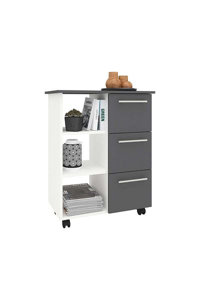 haaus.ro Loma Mobile Cabinet, 3 Drawers, 3 Shelves, Anthracite/White, 64 x 35 x 85 cm