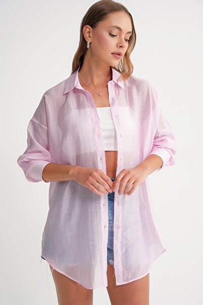 Mixray 4667 Women's Slim Oversize Modal Shirt Pink