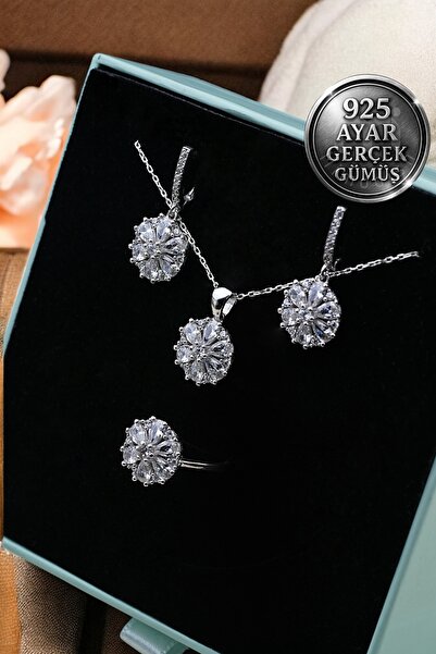 Mimodish 925 Ayar Gerçek Gümüş Blossom Shine Lotus Çiçek Model Taşlı Kadın Gü...