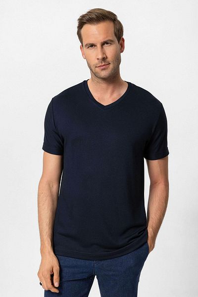 Antioch Navy Blue Basic V-Neck Men's T-Shirt