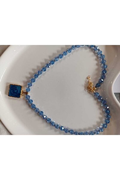 Fata Morgana Accessory Kare Mavi Uç Detaylı Kristal Boncuk Kolye