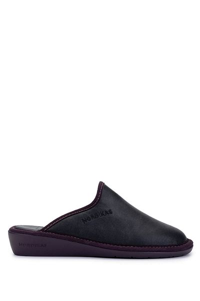 NORDIKAS Women's Genuine Leather Black Casual Slippers