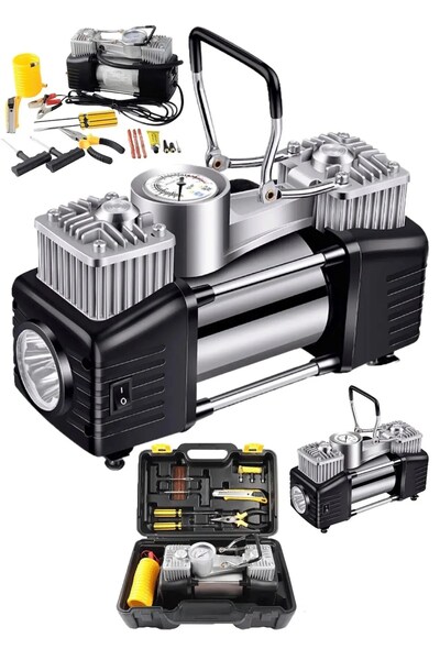 MoonTech Profesyonel 730P Çift Pistonlu 12 V 150 Psi Dakikada 95 Lt Araç Araba Lastik Bot Şişirme Kompresörü
