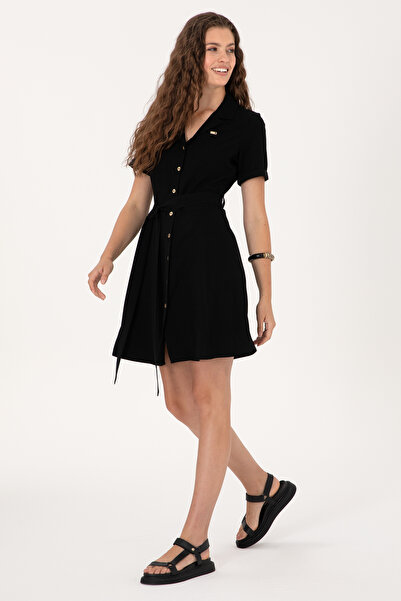 U.S. Polo Assn. Kadın Siyah Mini Boy Dokuma Elbise 50306604-VR046