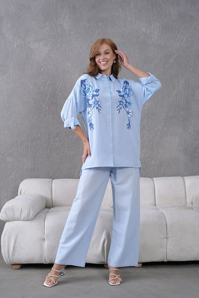 MVStore Cămașă de in brodată pentru femei cu detalii de piatră