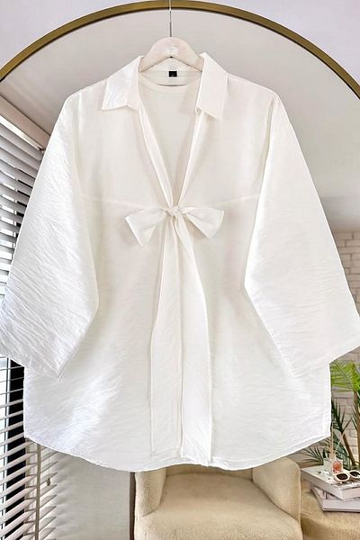 HİFADEN Women's Bow Tie Shirt Collar Hijab Kimono
