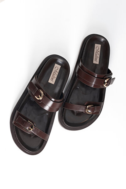 Mulini Buckle Leather Women's Slippers - Stylish, Soft Sole Suitable for Daily Use