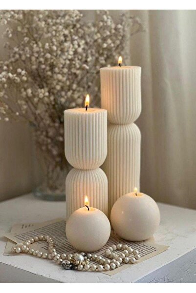 SCA CANDLE Dekoratif Mum Çokgen +yuvarlak Mum Toplam 4 parça Modern Dekoratif...