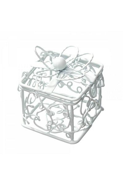 OEM Metal ornament basket in cube shape with flip-top lid, 4 cm