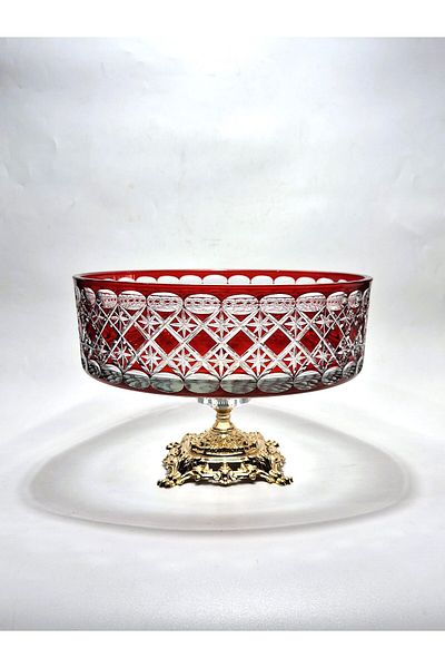 Akden Kristal Crystal Cutting Decor Estrella 25 cm Red Glass Bowl