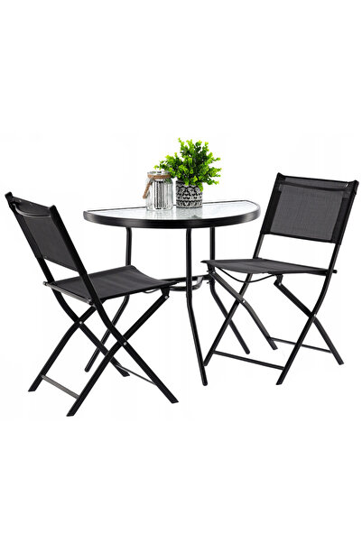 SERSIMO Σετ επίπλων κήπου ή μπαλκονιού, ημικυκλικό γυάλινο τραπέζι με 2 πτυσσ...