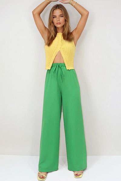VAGGON Lace-Up Elastic Waist Aerobin Palazzo Trousers