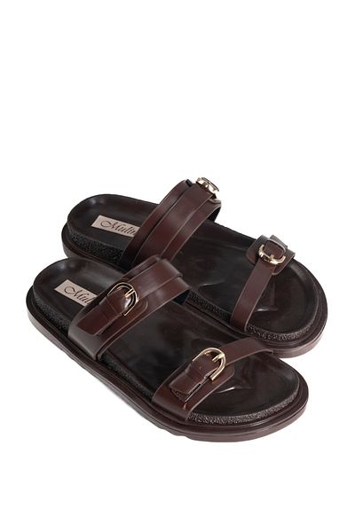 Mulini "Stylish Buckle Leather Women's Slippers - Soft Sole Suitable for Daily Use"