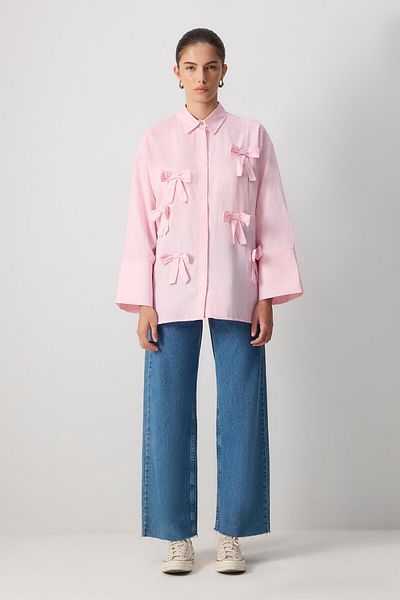 Touché Privé 100% Cotton Striped Shirt with Bow Detail
