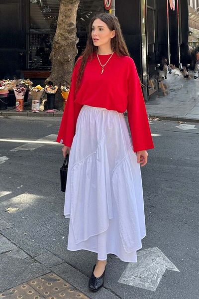 Ceylan Otantik Κόκκινο Top & Λευκή Κωτόν Φούστα Μποέμ Σετ