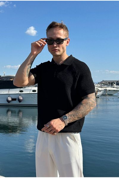 serline Tricou de bază din țesătură tricotaj cu gât polo