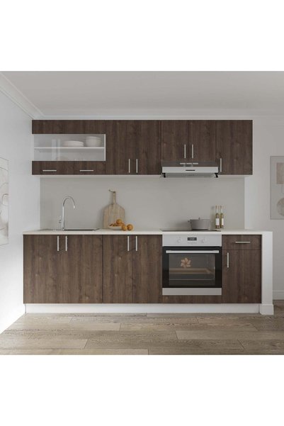 haaus.ro Set Bucatarie Karo V15, Stejar Bronz/Alb, Blat Thermo 28 mm, L 240 cm