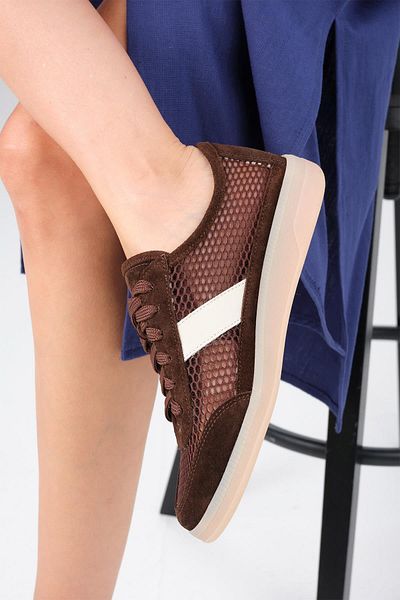 Mio Gusto Irina Genuine Leather Brown Mesh Women's Sports Shoes