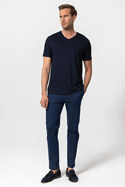 Antioch Navy Blue Basic V-Neck Men's T-Shirt