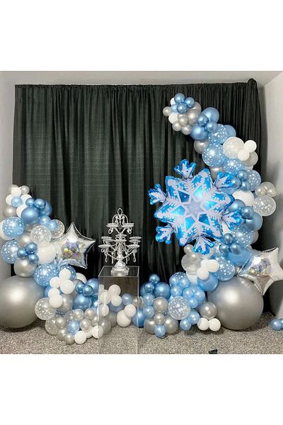 Baloane Vesele Arcada Baloane Frozen Albastre Silver Albe 114 Piese ARC17