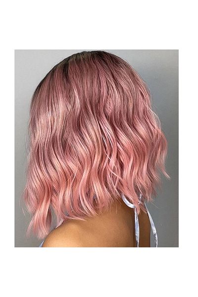 animis beauty Pink / Pink / Lilac bob wig, synthetic fiber with natural look, medium wavy hair, with bangs, 36 cm