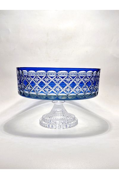 Akden Kristal Crystal Cutting Decor Eksrella 25 cm Blue Glass Bowl
