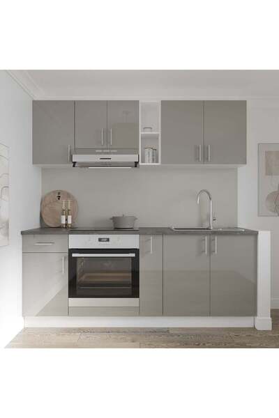 haaus.ro Set Bucatarie Karo V11, Gri Lucios/Alb, MDF, Blat Thermo 28 mm, L 20...