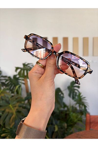 funeyes Square Square Sunglasses Miux Leopard Gradient Thin Frame Stylish Unisex Model Uv400 Protection