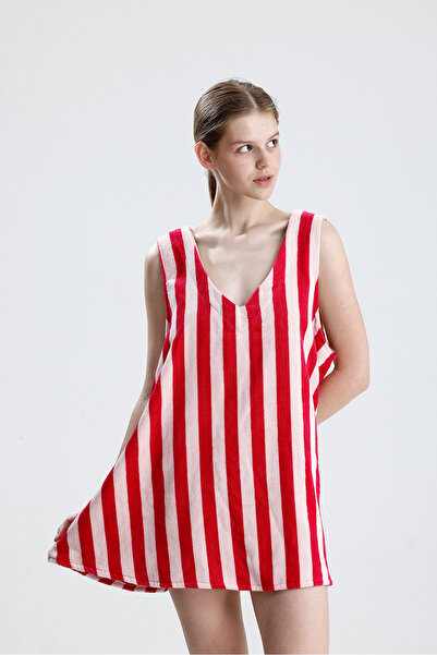 Themanice Plaj Elbisesi Havlu Kumaş Yumuşak- Renkli Çizgili Oversize Rahatlık