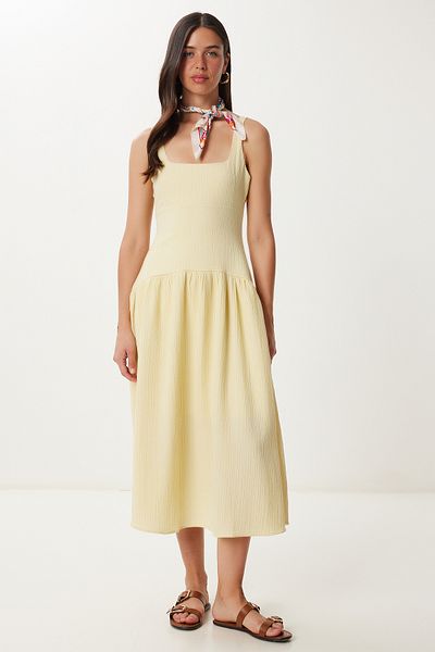 Lovelyİstanbul Rochie midi de vară cu bretele texturate