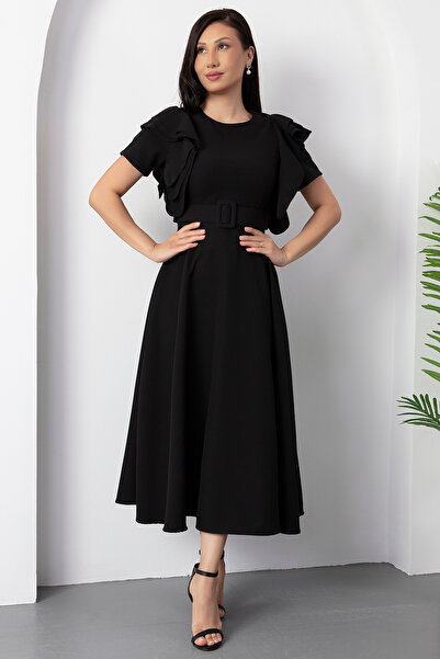 PULLIMM Рокля Атлас с волани и ръкави, колан DKS1213