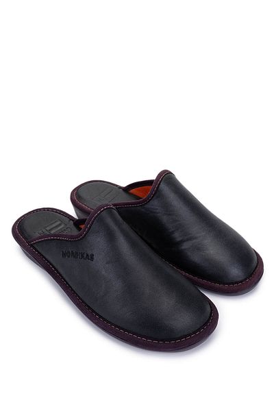 NORDIKAS Women's Genuine Leather Black Casual Slippers