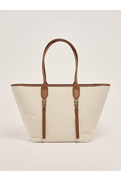 Michael Kors Women's Cotton Canvas Tote Leather Handle Beige Shoulder Bag 30S5G9Ot7C-Luggage