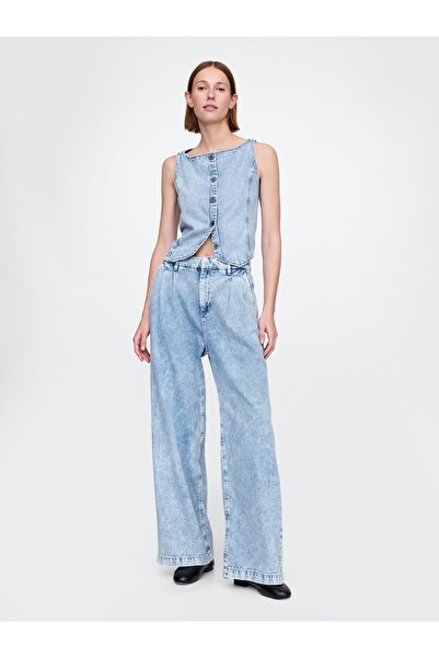 GAP Kadın Mavi 365 High Rise Ultrasoft Pileli Denim Jean Pantolon