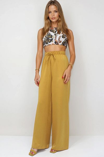 VAGGON Lace-Up Elastic Waist Aerobin Palazzo Trousers