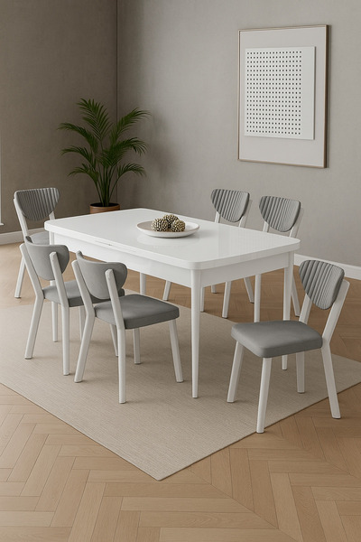 UZMHOME 80x130 Yemek Odası Takımı 6 Sandalyeli Açılır Kapanır Masa Takımı