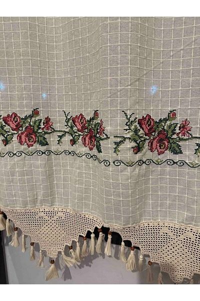 PAZARSEN Cross Stitch Basement Curtain Cross Stitch Hand Lace Cross Stitch Linen Curtain