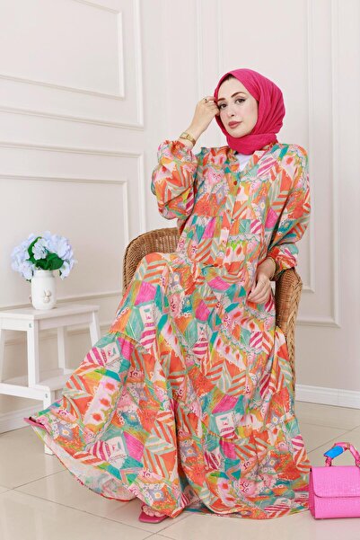 Sevitli Φόρεμα με έθνικ μοτίβο-πορτοκαλί