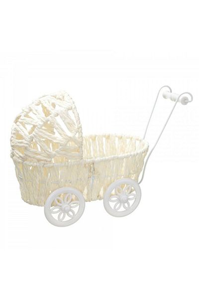 OEM fiber ornamental basket shaped like a baby pram, 24 cm