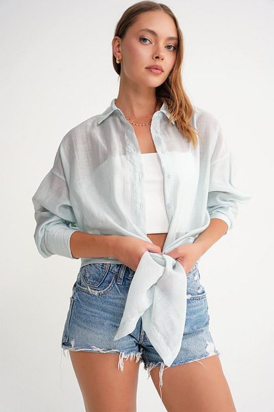 Mixray 4667 Women's Slim Oversize Modal Shirt Sage