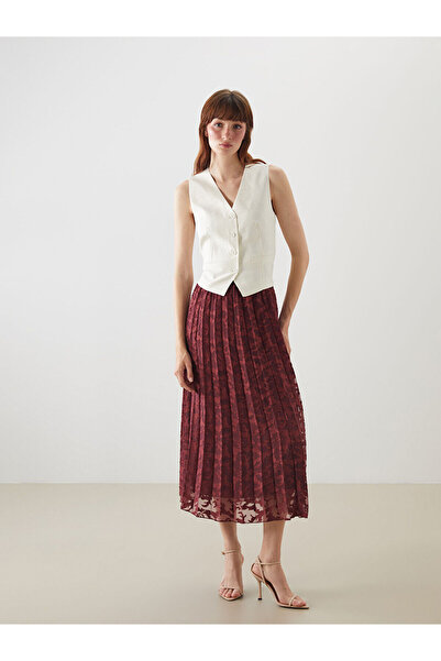 LC Waikiki Vizyon New Season Patterned Pleated Skirt with Elastic Waist