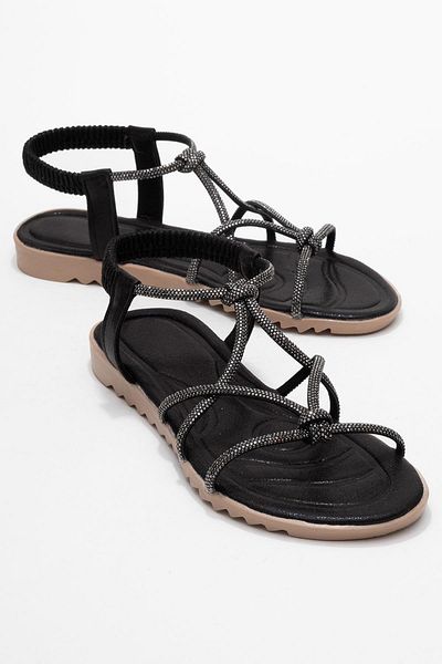 CCWAY AYAKKABI Women's Double Knuckle Stone Sandals Black