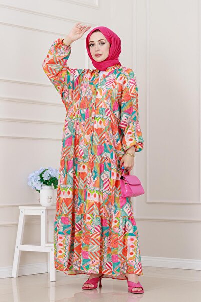 Sevitli Φόρεμα με έθνικ μοτίβο-πορτοκαλί